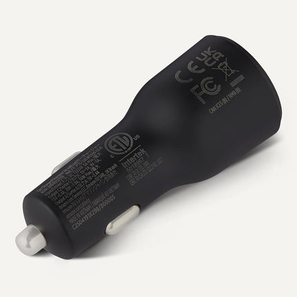 Amazon Basics Fast-Charging Car Charger for Phone and Tablet, Dual-Port USB-C and USB-A, 48W, Black