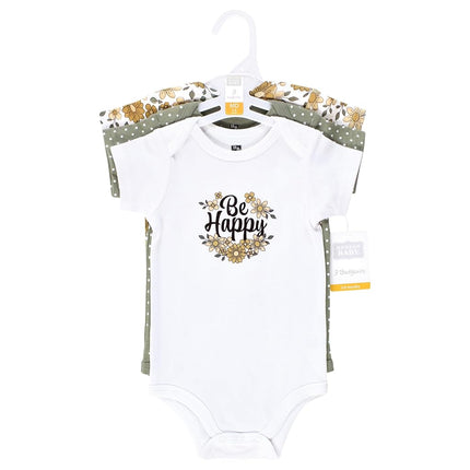 Hudson Baby Unisex Baby Cotton Bodysuits, Be Happy Floral, 9-12 Months