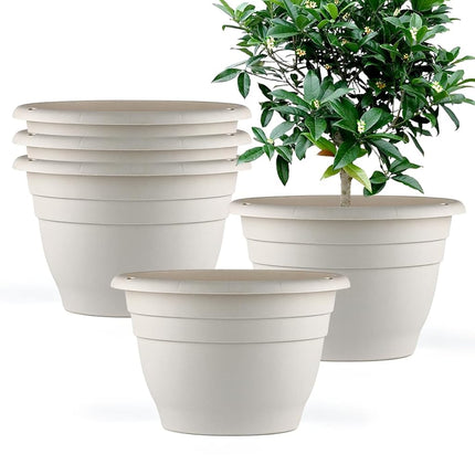 RooTrimmer Lot de 5 pots de fleurs, diamètre extérieur 25,4 cm, diamètre intérieur 21,6 cm, avec trou de drainage, pots de jardin durables parfaits pour la plantation et la décoration de plantes d'intérieur et d'extérieur, blancs