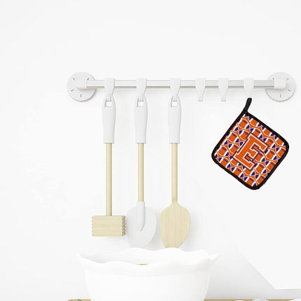 Caroline's Treasures Letter E Football Orange, White & Regalia Pair of Pot Holders, 7.5HX7.5W, Multicolor