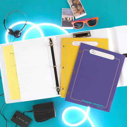 Trapper Keeper Binder, Retro Design, 1 Inch Binder Includes 2 Folders and Extra Pocket, Metal Rings and Spring Clip, Secure Storage, Colour Block, Mead School Supplies (260038FN-ECM)