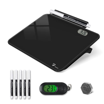 Small Glass Desktop Whiteboard with Clock, Mini Pu