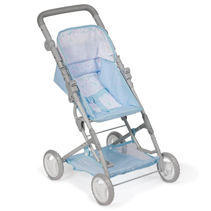 JC Toys - Folding stroller, for dolls up to 45 cm, Ideal for playing and walking, Blue with floral decoration, designed by Berenguer, +3 years