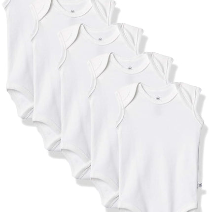 HonestBaby Unisex Baby 100% Organic Cotton Sleeveless One-Piece Bodysuits, 5-pack Bright White, Newborn