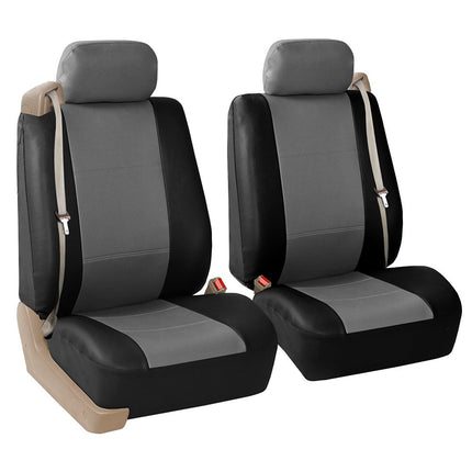 FH GROUP Front Set Faux Leather Car Seat Covers for Low Back Seat with Removable Headrest, Universal Fit, Airbag Compatible Seat Cover for SUV, Gray/Black