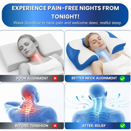 Glow and Save Cervical Pillow for Neck, Ergonomic Butterfly Memory Foam Pillow for Sleeping with Washable Cover, Neck Support Pillow for Side, Back & Stomach Sleepers