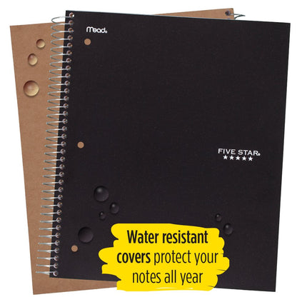 Five Star Spiral Notebooks, 5 Subject, Wide Ruled Paper, 200 Sheets, 10-1/2" x 8", Black, Blue, 2 Pack (73037)