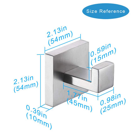TASTOS Bath Towel Hooks Brushed Nickel, 2 Pack Stainless Steel Robe Coat and Clothes Hook, Heavy Duty Wall Hook for Bathroom & Kitchen, Modern Square Style Wall Mounted (Silver)