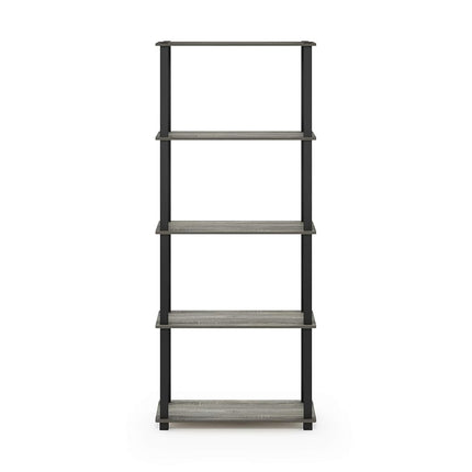 Furinno TURN-S-TUBE Book Shelf, 5-Tier Toolless Storage Shelves with Square Tubes, Shelving Unit for Organization and Storage for Living Room, Home Office, French Oak