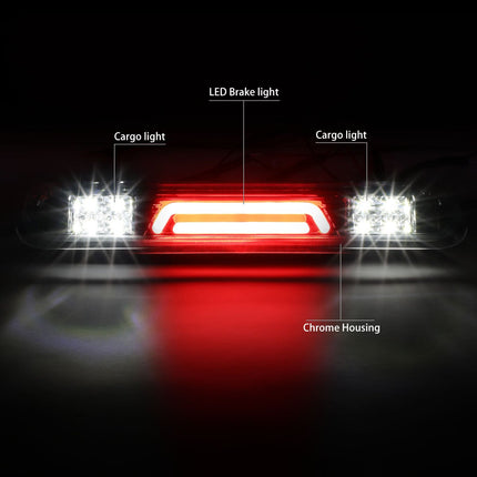 DNA MOTORING 3BL-F15004-3D-LED-CH Carcasa cromada 3D LED Tercera luz de freno trasera [Compatible con 07-10 Sport Trac / 04-08 F150 / 04-08 Lobo / 06-08 Mark LT]