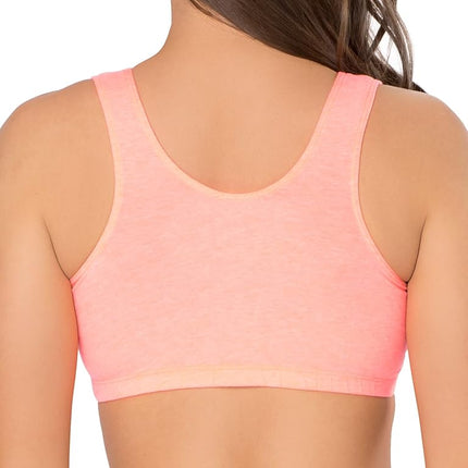 Fruit of the Loom Women's Built Up Tank Style Sports Bra Fashion Colors, Opaque, Kaleidoscope/White/Punchy Peach, 34 (Pack of 3)