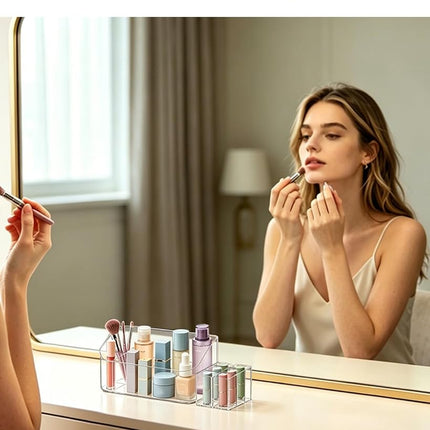 SUNFICON Estuche organizador de cosméticos Bandeja de tocador de plástico transparente multiusos para accesorios de baño y almacenamiento de oficina