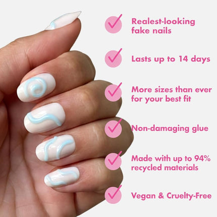 Olive & June Maximalist Instant Mani Press-On Nails (Glue) | 42 Fake Nails, 21 Sizes | Non-Toxic, Long-Lasting Big, Bold Gorgeous Realistic Look | Salon-Quality at Home | Short, Round | Puffy Swirls