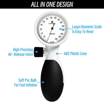 LUANERL Manual Blood Pressure Cuff Adult 9”-21” Inches (22-53CM) (Large/XL)- Aneroid Sphygmomanometer -Extra Large with Integrated Bulb, Dial and Air Valve, Comfort Cuff | for Clinical or Home Use