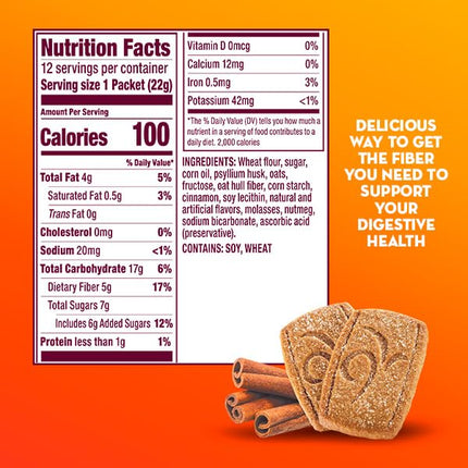 Metamucil Fiber Thins, Cinnamon Spice Flavored Dietary Fiber Supplement Snack with Psyllium Husk, 12 Servings (Pack of 4)
