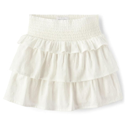 The Children's Place Girls' Tiered Ruffle Skirt, Simply White, Small