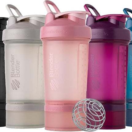 BlenderBottle Shaker Bottle with Pill Organizer and Storage for Protein Powder, Classic V2 ProStak System, 22-Ounce, Tan