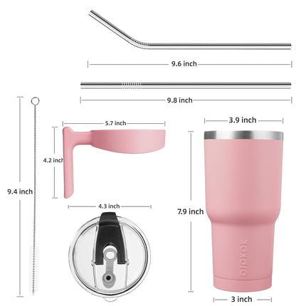 BJPKPK Tumbler with Handle 30 oz Tumbler with Lid and Straw Reusable Stainless Steel Travel Mug Insulated Coffee Cups,Light Pink