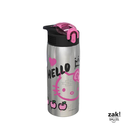 Zak Designs Sanrio Water Bottle for Travel and at Home, 19 oz Vacuum Insulated Stainless Steel with Locking Spout Cover, Built-in Carrying Loop, Leak-Proof Design (Hello Kitty)