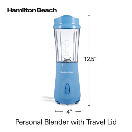 Hamilton Beach Personal Blender for Smoothies & Protein Shakes, Portable Single Serve Blender with Travel Lid, 14 oz BPA-Free Jar, 175W, Compact Countertop Blender, Tranquil Blue, 51172