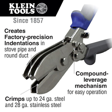 Klein Tools 86520 5 Blade Crimper for Ductwork, Pipe and Sheet Metal Crimps 24 Gauge Steel, 28 Gauge Stainless