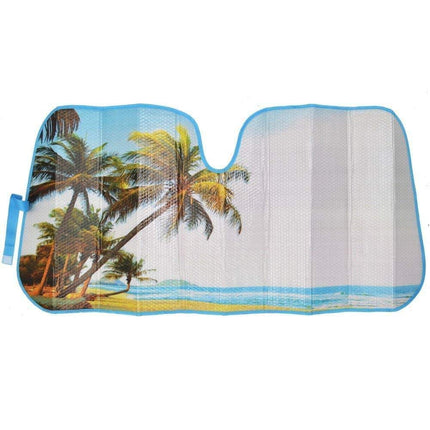 BDK AS- 601_AM Palm Tree Tropical Island Sunset Auto Windshield Sun Shade (for Car SUV Truck-Bubble Foil Folding Accordion) - AS-601__AM