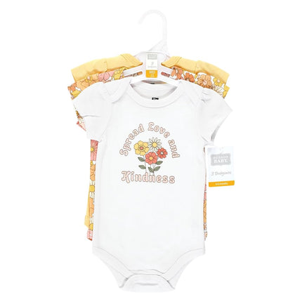 Hudson Baby Unisex Baby Cotton Bodysuits, Peace Love Flowers, Newborn, Peace Love Flowers, Newborn