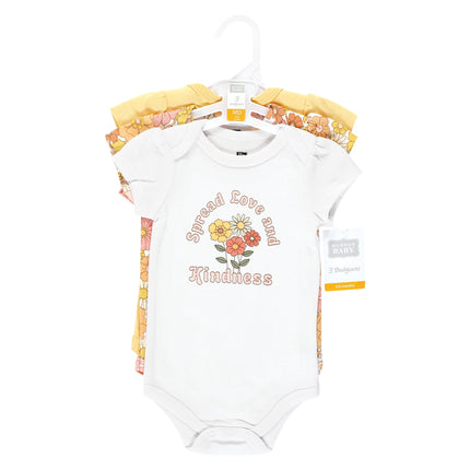 Hudson Baby Unisex Baby Cotton Bodysuits, Peace Love And Flowers, 6-9 Months, Peace Love and Flowers, 6-9 Months