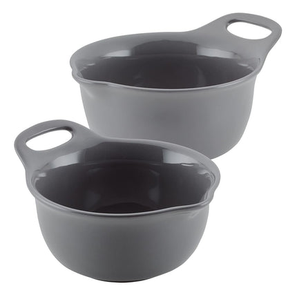Rachael Ray Ceramics Nesting Mixing Bowl Set with Pour Spout, 1 Quart and 2 Quart - Dark Gray