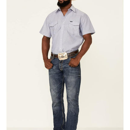 Wrangler Men's Cowboy Cut Western Two Pocket Short Sleeve Snap Work Shirt, Chambray, Medium