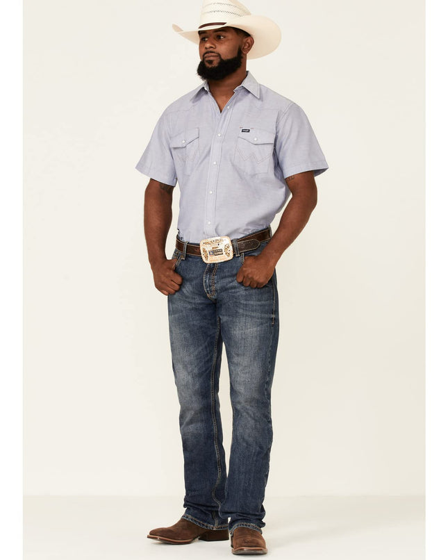 Wrangler Denim Short Sleeve Snap Shirt, Chambray, 17.5" Neck
