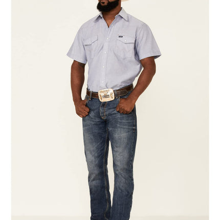 Wrangler Men's Big and Tall Western Short Sleeve Snap Work Shirt, Chambray, 16.5" Neck