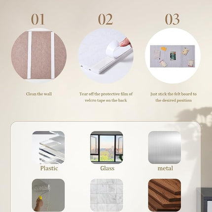 Rokeblau 120 x 80cm Large Bulletin Board, Decorative Felt Pin Board, 0.9cm Thick Foldable Photo Display Board with Self-Adhesive Tape, Vision Board for School Home Kitchen Office Walls/Sliver Grey