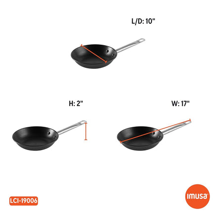 IMUSA USA 9.5" Light Cast Iron Pre-Seasoned Non-Stick Saute Pan with Stainless Steel Handles, Black, Inch