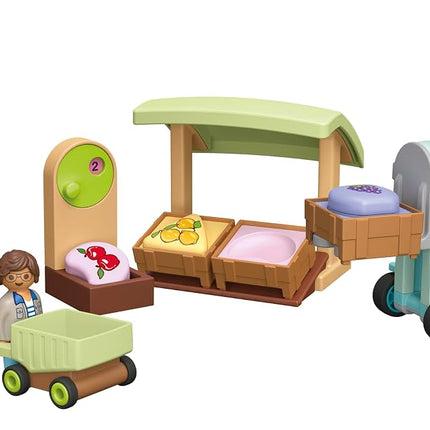 Playmobil 71691 JUNIOR: Organic Market Stall and Forklift, educational toy, made from over 90% plant-based plastics, fun imaginative role-play, playset suitable for children ages 1+
