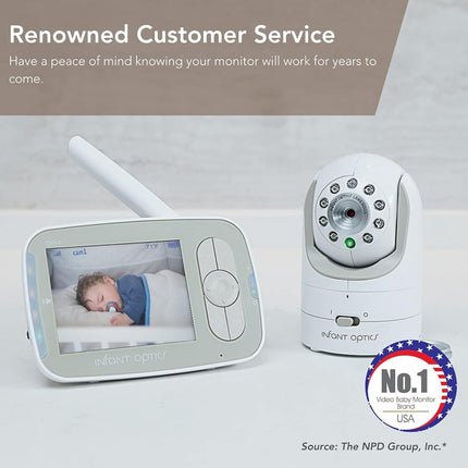Infant Optics DXR-8 Video Baby Monitor, Non-WiFi Hack-Proof FHSS Connection, Interchangeable Lenses, Pan Tilt Zoom, LED Sound Bar, Night Vision, and Two-Way Talk