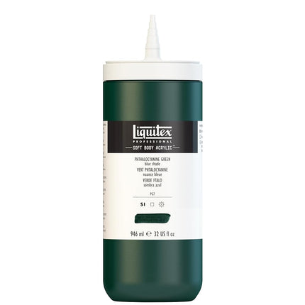Pintura acrílica de cuerpo suave Liquitex Professional, botella de 32 oz, verde ftalocianina (tono azul)