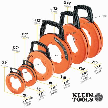 Fish Tape/Wire Puller, Stainless Steel with Double Loop Tip, Optimized Housing and Handle, 1/8-Inch x 240-Foot Klein Tools 56341