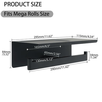 Alise Double Toilet Paper Holder,Bathroom Tissue Holder with Shelf,SUS304 Stainless Steel Toilet Paper Roll Holder Storage Dispenser,Self Adhesive or Wall Mount Drilling Paper Rack,Matte Black