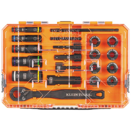 Klein Tools 65240 KNECT Impact Deep-Well Flip Socket and Low-Profile Pass Through Socket Set, SAE, 20-Piece, MODbox Case, 1/4-Inch and 3/8-Inch Drive