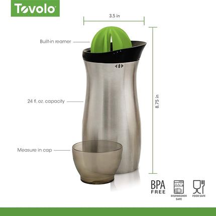 Tovolo Cocktail Shaker Stainless Steel (24 oz.) - Built-in Citrus Reamer, Strainer, & Jigger/Gadget for Bar Cart, Bartending, Home Bar, Mixology, Kitchen, & Gifting