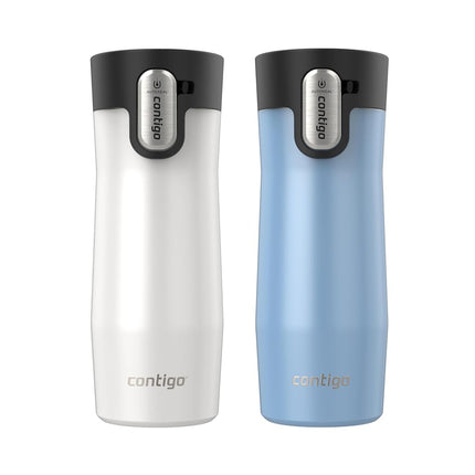 Contigo AUTOSEAL West Loop Vacuum-Insulated Stainless Steel Travel Mug with Easy-Clean Lid 16 oz 2-Pack Salted Frosted Pearl Glacier Frosted Pearl