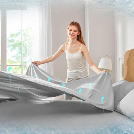 Comfort Spaces Queen Cooling Sheets, Moisture Wicking Coolmax Sheets, Soft, Colorfast Sheet Set, Cooling Bed Sheets For Hot Sleepers, Elastic Deep Pocket Fits Up to 16" Mattress, Queen Grey 4 Piece