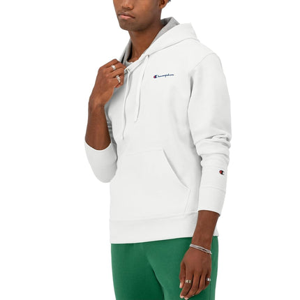 Champion Men's, Powerblend, Fleece Hoodie, Comfortable Sweatshirt, Logo (Reg. Or Big & Tall) Hooded, White Small Script, L