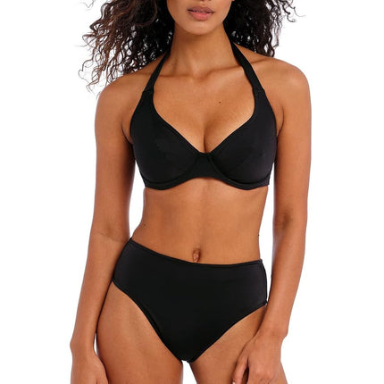Freya Womens Jewel Cove High-Waist Bikini Bottom, Plain Black, XL