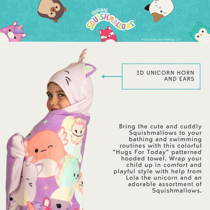 Squishmallows Kids Super Soft Bath/Pool/Beach Soft Cotton Terry Hooded Towel Wrap, 24 in x 50 in, (Officially Licensed Product) by Franco