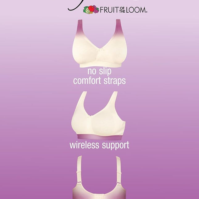 Fruit of The Loom Women's Plus Size Wireless Cotton Bra, Sand/Black Hue, 42C