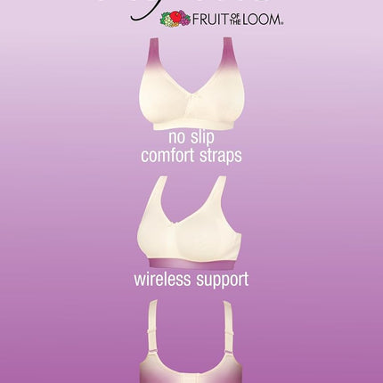 Fruit of The Loom Women's Plus Size Wireless Cotton Bra, Sand/Black Hue, 38D