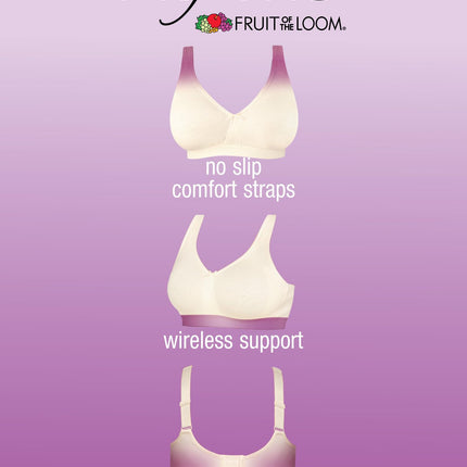 Fruit of the Loom Women's Plus Size Wireless Cotton Bra Full Coverage, Black Hue, 42D