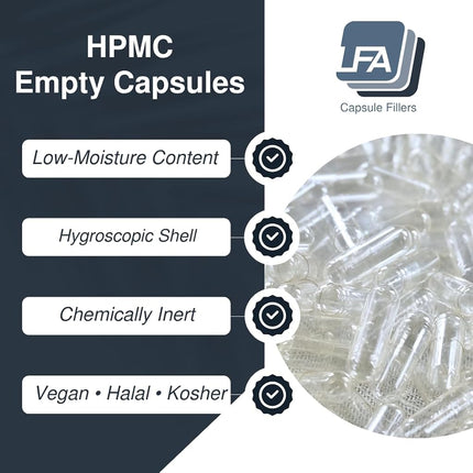 Empty Capsules Size 3 - Clear Vegan HPMC - 500 Count Jar - Fits Capsule Machine Filling Tray - Joined Vegetarian Caps Easy Snap for DIY Powder Supplement Pills - Certified Halal Kosher Hypromellose